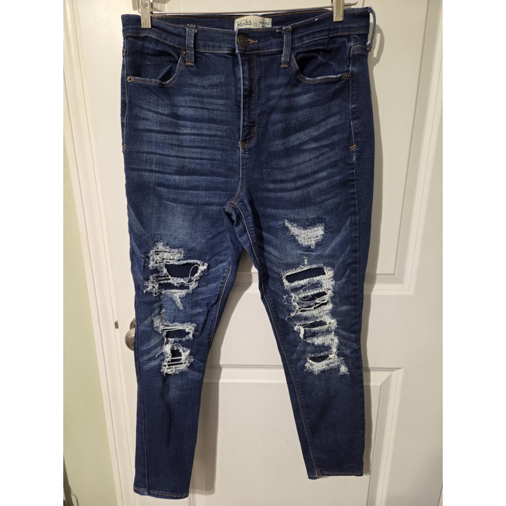 Mudd FLX Stretch High Rise Ankle Jeggings Distressed Jeans Size 13 Measure 31x26
